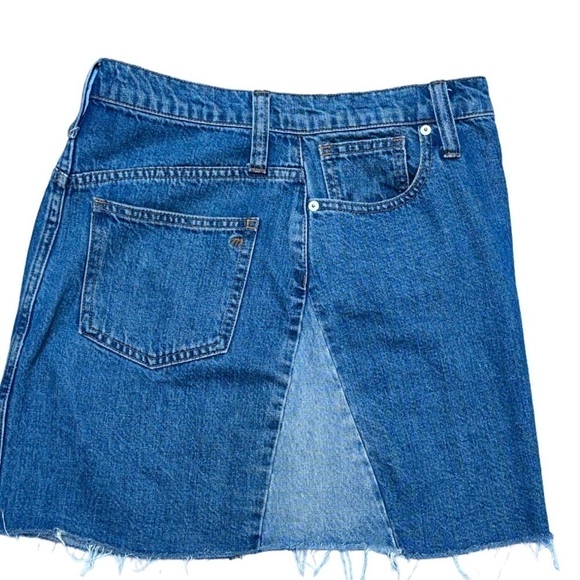 Madewell Color Block Blue Denim Skirt Raw Hem 5 Pocket Styling Zipper Fly - Picture 6 of 11
